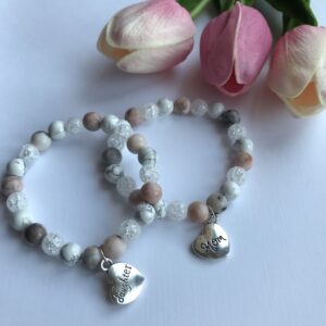 Pink jáspis-howlite-hegyikristály anya-lánya szett