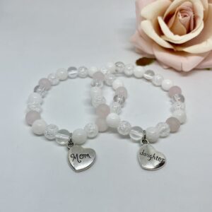 Rózsakvarc, hegyikristály, jade anya-lánya karkötő szett