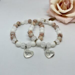 Jáspis, jade, hegyikristály anya-lánya karkötő szett