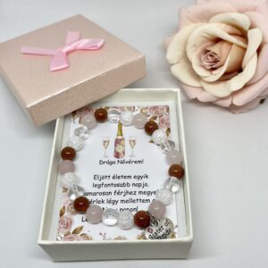 Rózsakvarc, hegyikristály, napkő tanúfelkérő karkötő