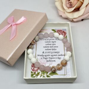 Rózsakvarc-jáspis-lávakő tanúfelkérő karkötő