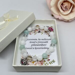 Menta-fehér koszorúslányfelkérő karkötő