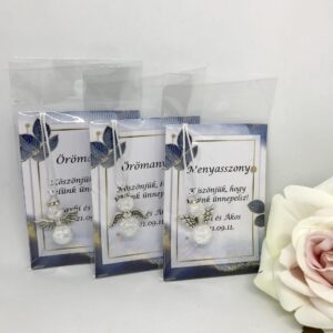 Köszönőajándék ásvány gyöngy angyal roppantott hegyikristályból, kék kártyával