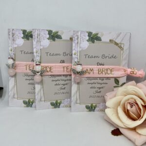 TEAM BRIDE angyalka és szalagos szett, barackvirág, rose gold felirattal
