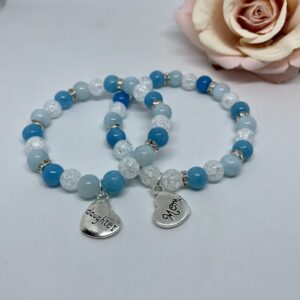 Kék-menta-fehér anya lánya karkötő szett