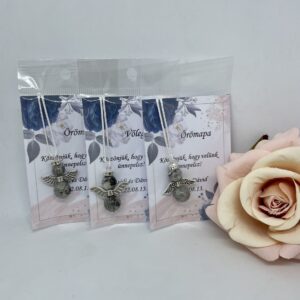 Köszönőajándék szürke jáspisból, kék-rózsaszín kártyával