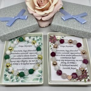 Zöld-bordó örömanya karkötő szett