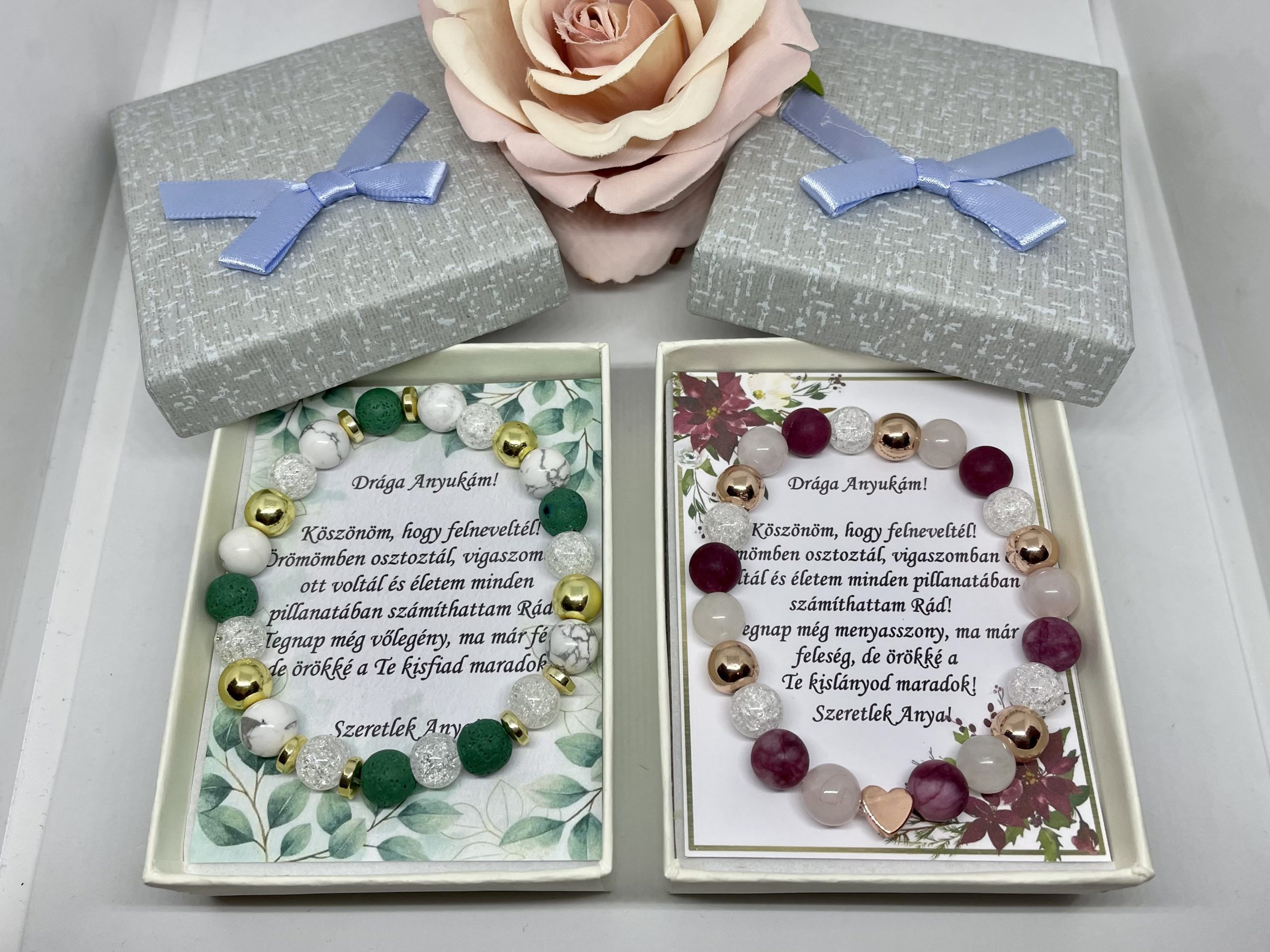 Zöld-bordó örömanya karkötő szett