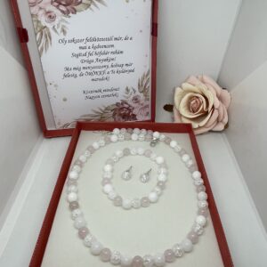 Örömanya ékszer szett: rózsakvarc, hegyikristály, jade