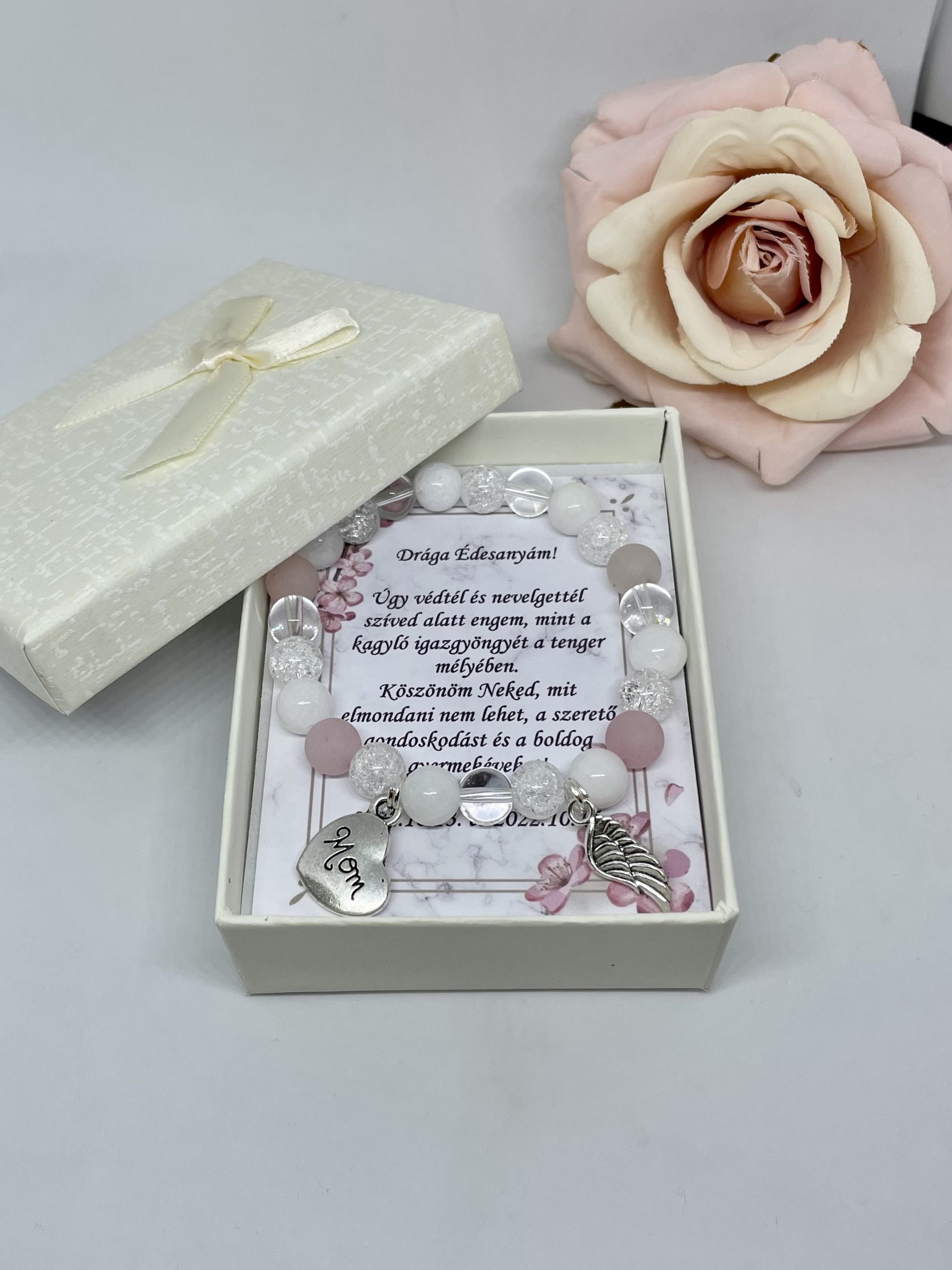 Rose-white örömanya ajándék karkötő
