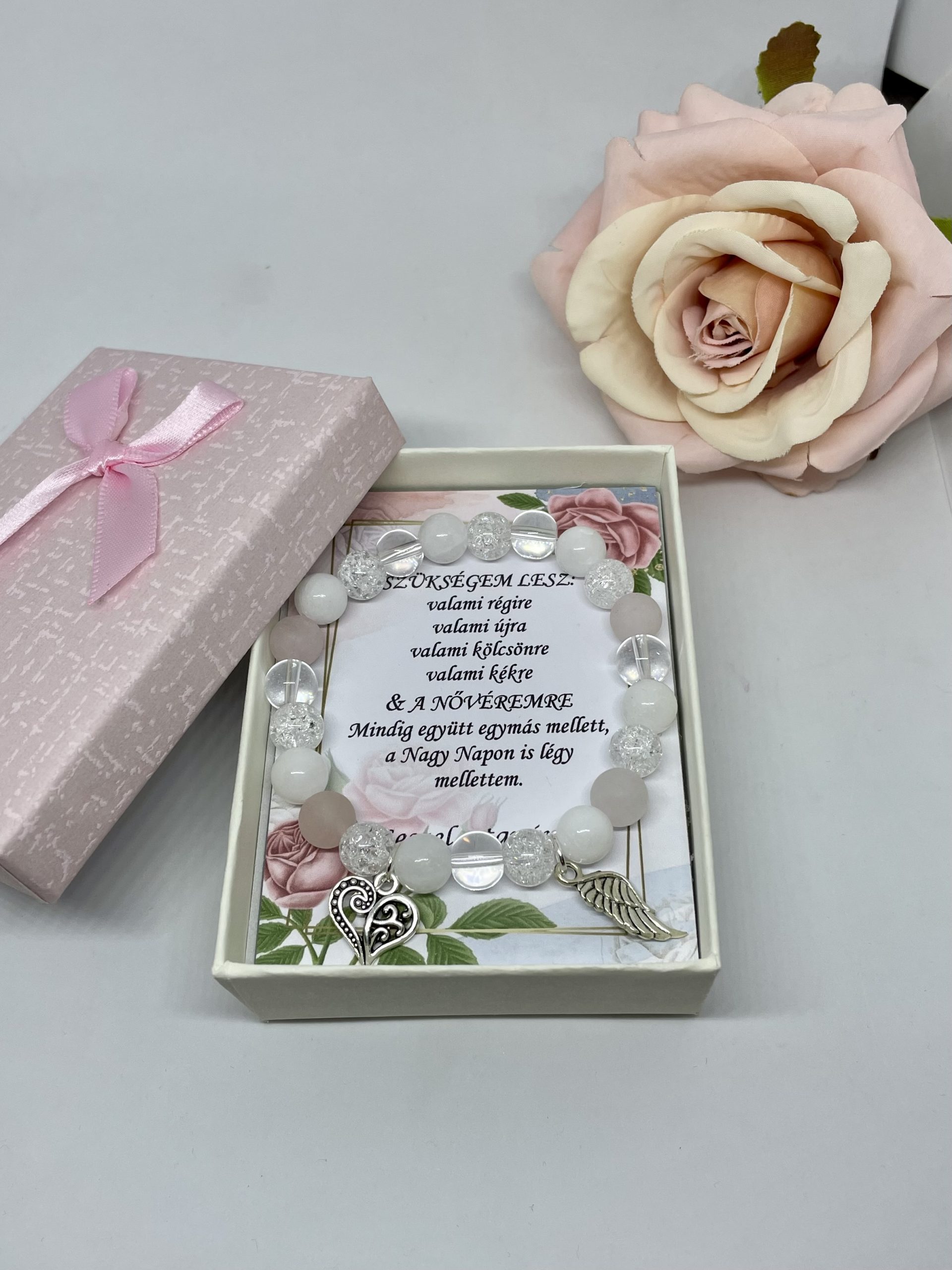 Rose-white tanúfelkérő karkötő