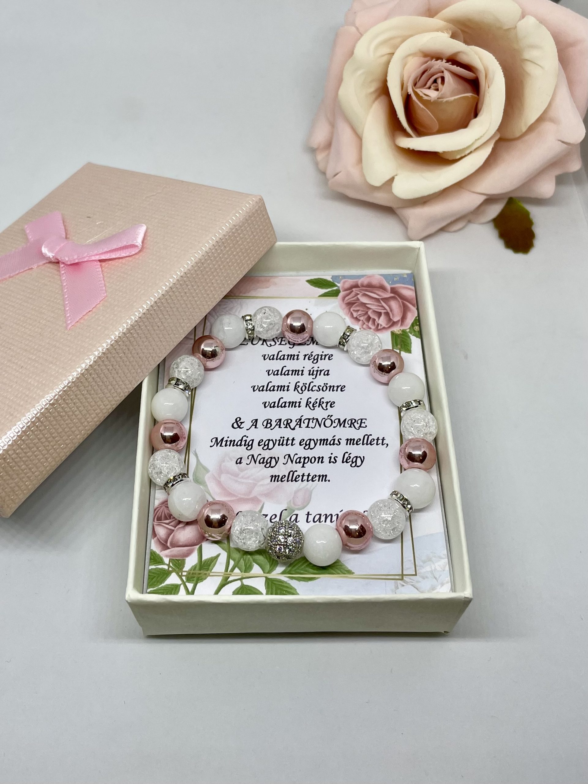Rose barátnős tanúfelkérő karkötő díszdobozzal
