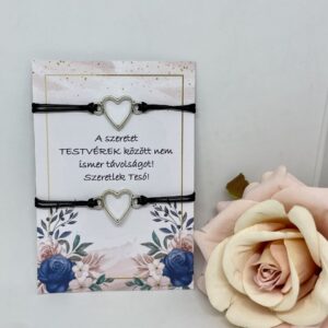 Testvéres szálas pár karkötő - szív medállal