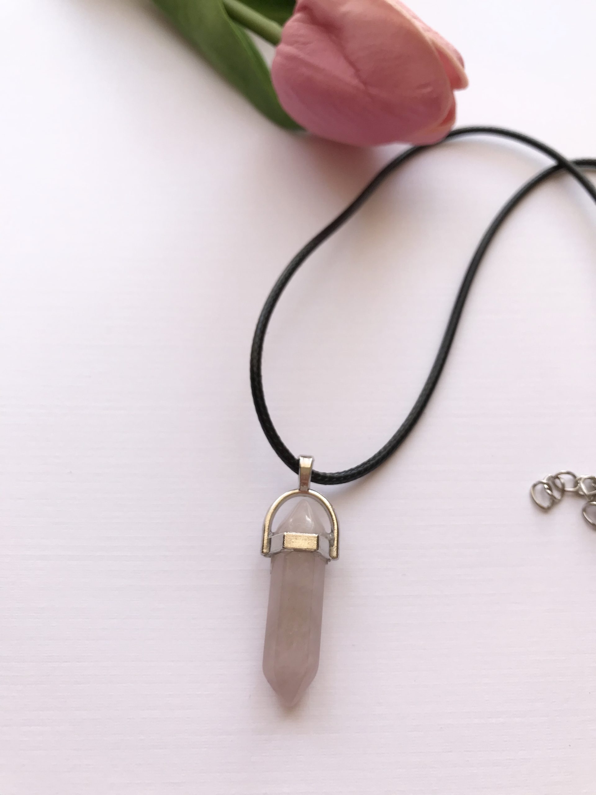 Rózsakvarc ceruza medálos nyaklánc