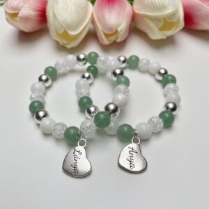 Jade, hegyikristály, aventurin és hematit anya-lánya karkötő szett