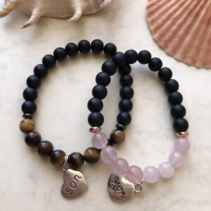 Ónix, tigrisszem és rózsakvarc anya-fia szett