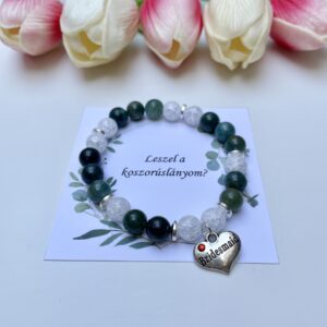 Zöld-fehér koszorúslány felkérő ajándék karkötő