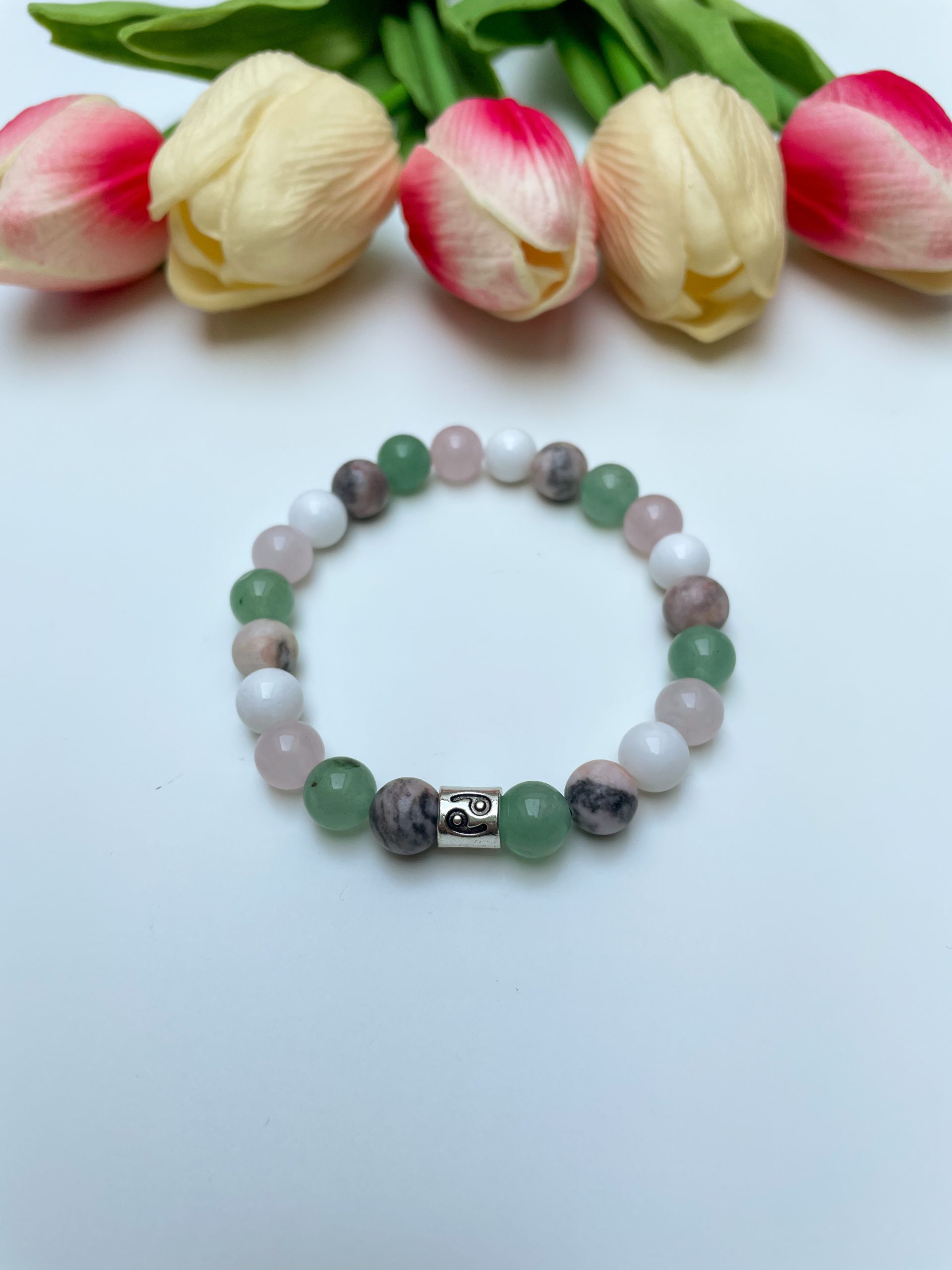 Rák csillagjegy ásvány gyöngy karkötő - jáspis, aventurin, rózsakvarc és jade