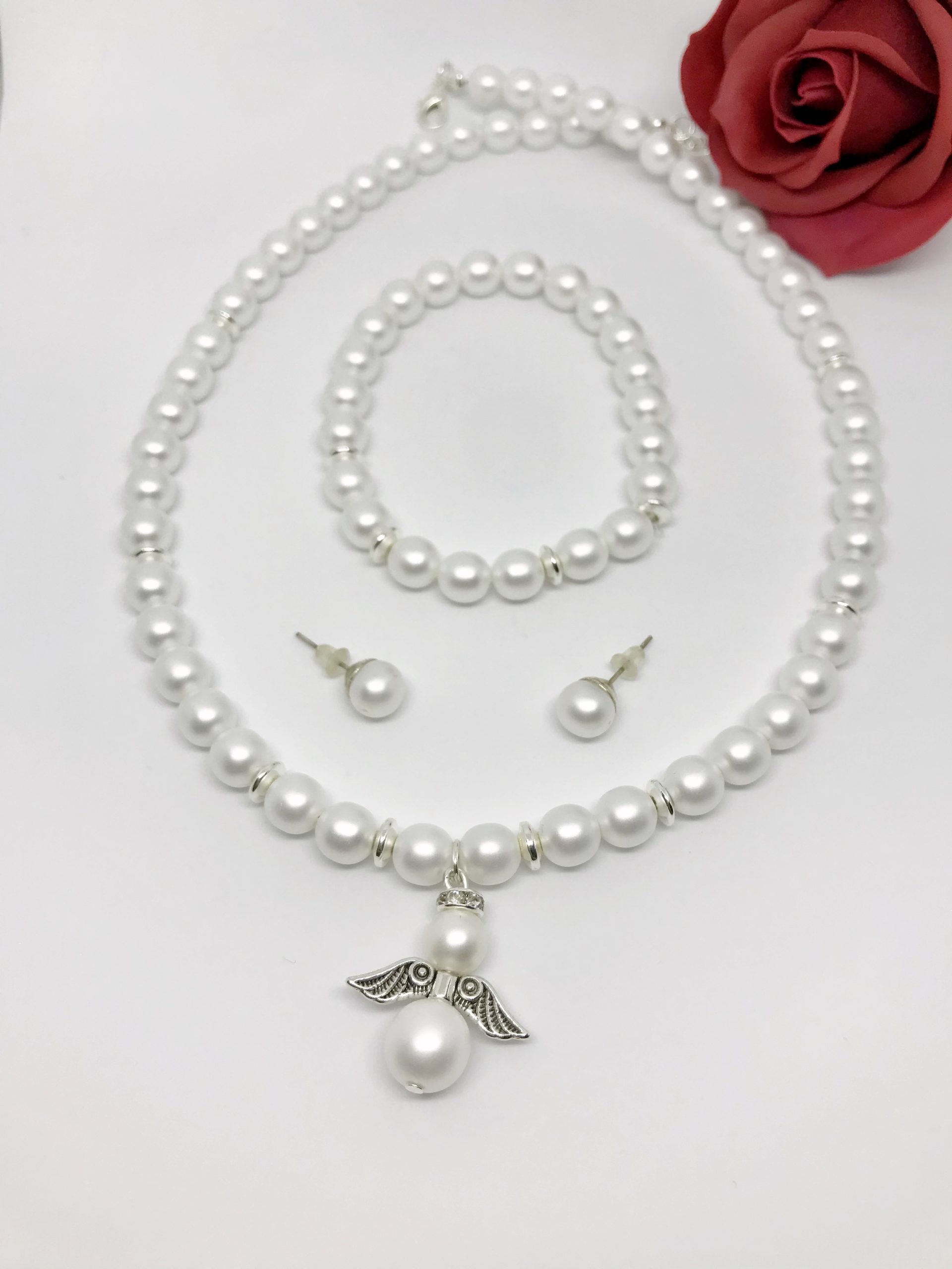 Angyal medálos menyasszonyi ékszer szett