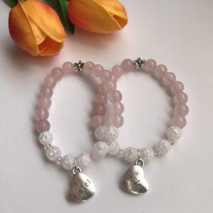 Rózsakvarcos kisvirágos tesós karkötő szett